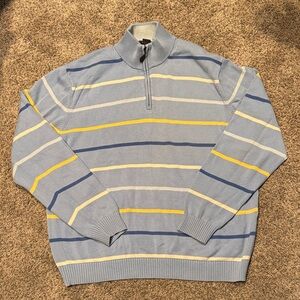 Brooks Brothers Light Blue Striped Quarter-Zip Sweater